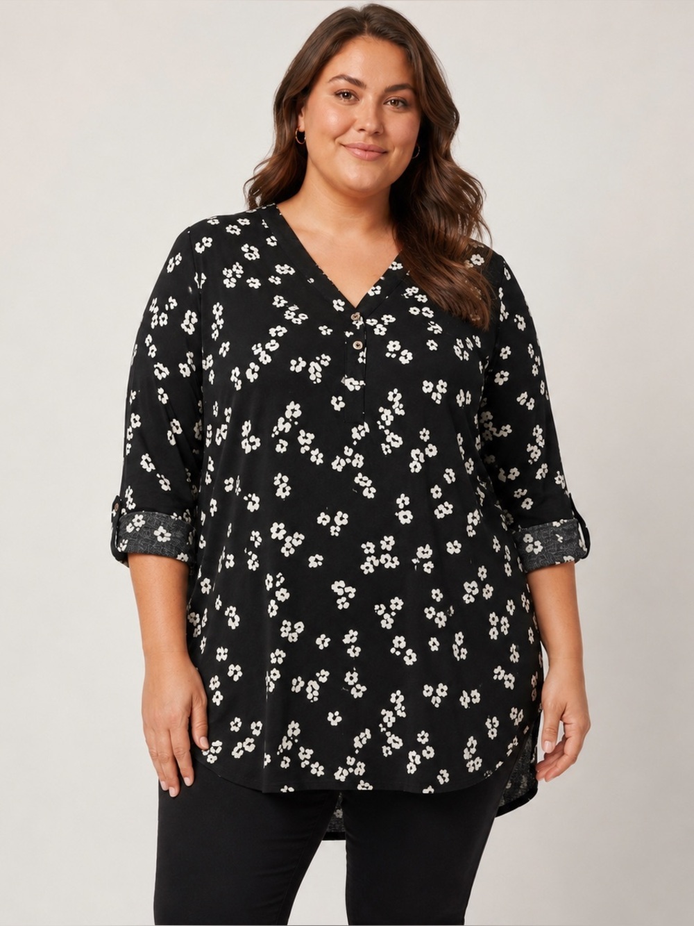 Penningtons Black Floral Tunic Top Blouse size 5X Office Work Wear Summer